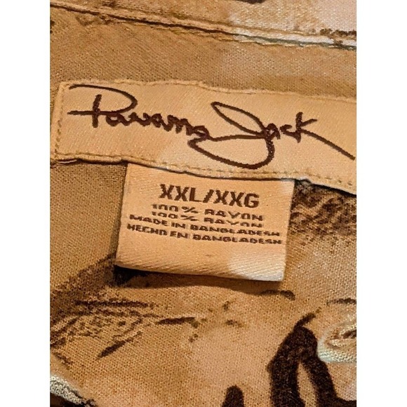 Panama Jack Rum Buried Treasure Men's XXL Tan Tropical Rayon Aloha Shirt Used - Picture 4 of 7